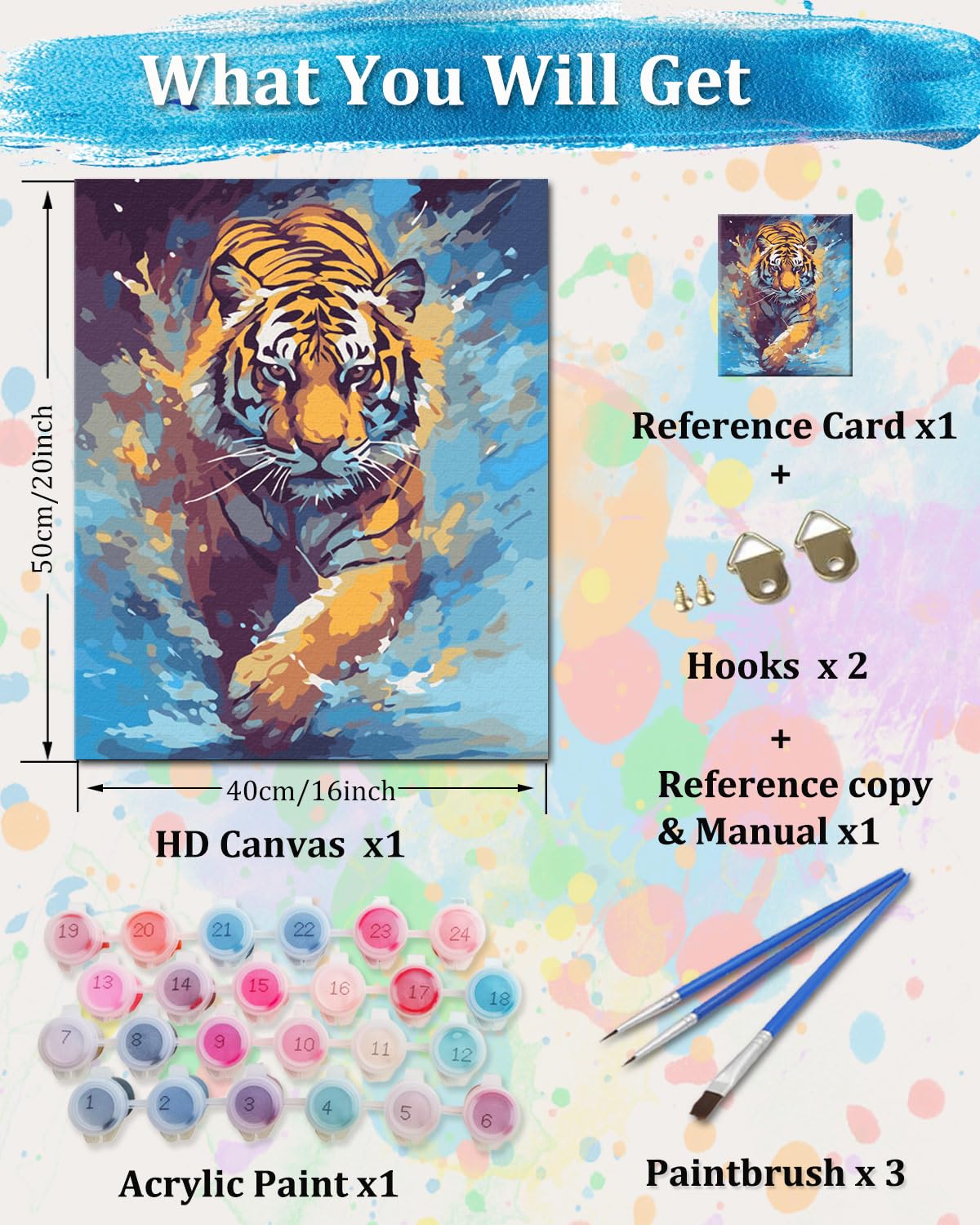 TOCARE Tiger Paint by Numbers Kit for Adults, Adult Paint by Number Tiger Canvas,Adults’ Paint-by-Number Kits Animal 16x20inch TOCARE