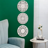 Walasis White Wall Decor Carved Medallion - Rustic Wood Wall Art Decorative Distressed Hanging Decorations Farmhouse Home Decoration for Living Room Bedroom Kitchen Bathroom Set of 3 Walasis