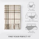 EVERGRACE Plaid Chenille Throw Blanket for Couch, Super Soft Cozy Decorative Farmhouse Plaid Throw with Tassels, Lightweight Chenille Knit Throw for Bed Sofa Gift Home Decor, Beige 50”x60” EverGrace