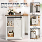 HOOBRO Bathroom Storage Cabinet, Farmhouse Kitchen Pantry Cabinet with Sliding Barn Door, Adjustable Shelf and 4 Drawers, Large Capacity, 11.8" D x 23.6" W x 31.9" H, Easy Assembly, White and Walnut HOOBRO