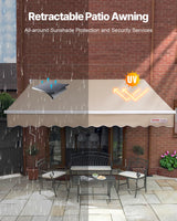 VEVOR Manual Retractable Awning, 12 x 10 ft Outdoor Patio Awning Retractable Sun Shade, Patio Door Window Water-Resistant Polyester Awning Sunshade Shelter with Crank Handle for Balcony, Backyard VEVOR