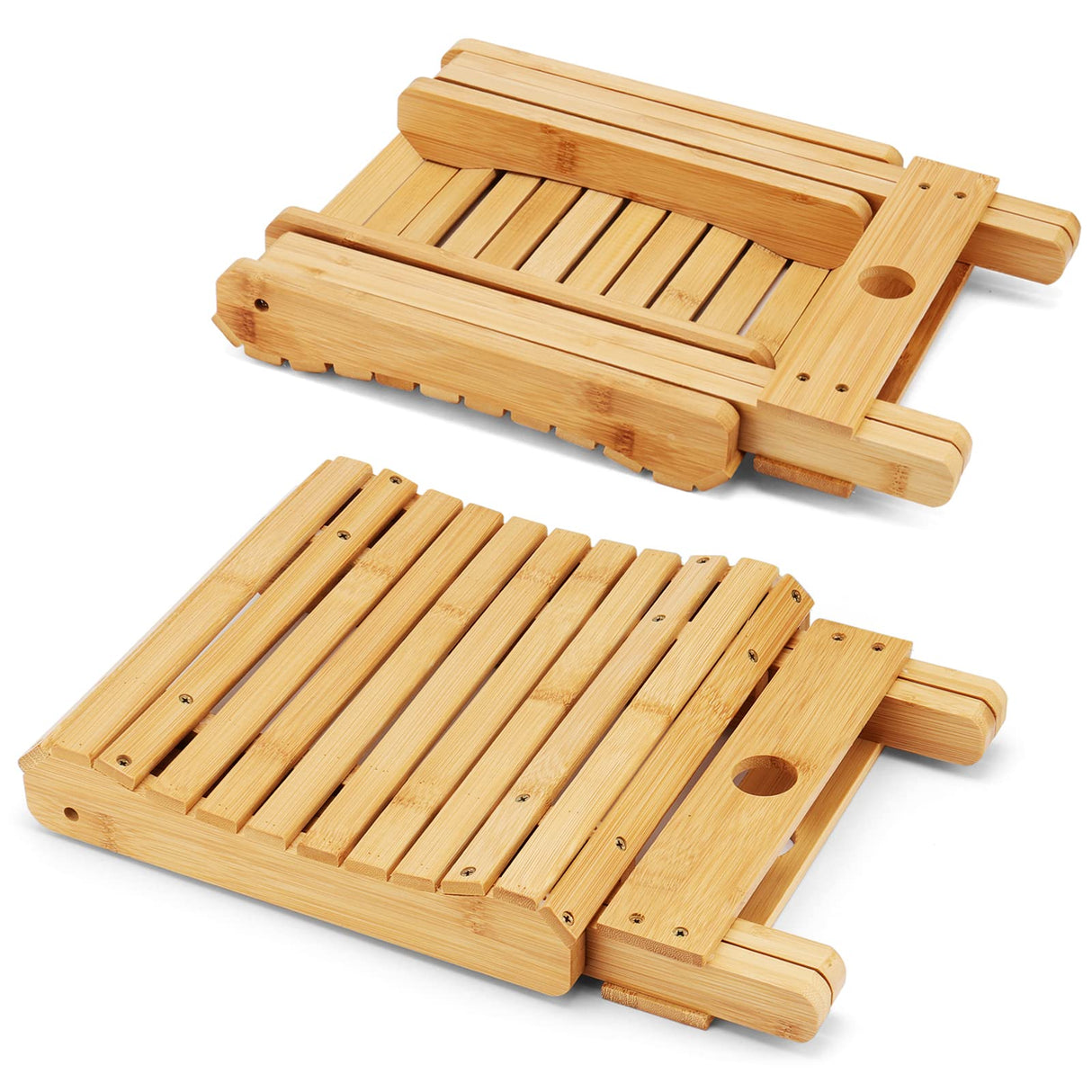 MOUYAT 2 Pack 12 Inch Bamboo Folding Stool, Bamboo Foldable Foot Step Stool, Natural Bamboo Shower Bench Seat Toilet Stool for Bathroom Showers, Saunas, Fishing, 11 x 11 x 12.6 Inch MOUYAT