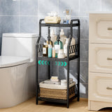 HapiRm Bathroom Shelf Unit Organizer - 3 Tier Expandable Narrow Shelf, Metal Free-Standing Shelves, Open Floor Rack Slim Storage Cabinet, Ideal for Bathroom, Laundry, Kitchen Organization (Black) HapiRm