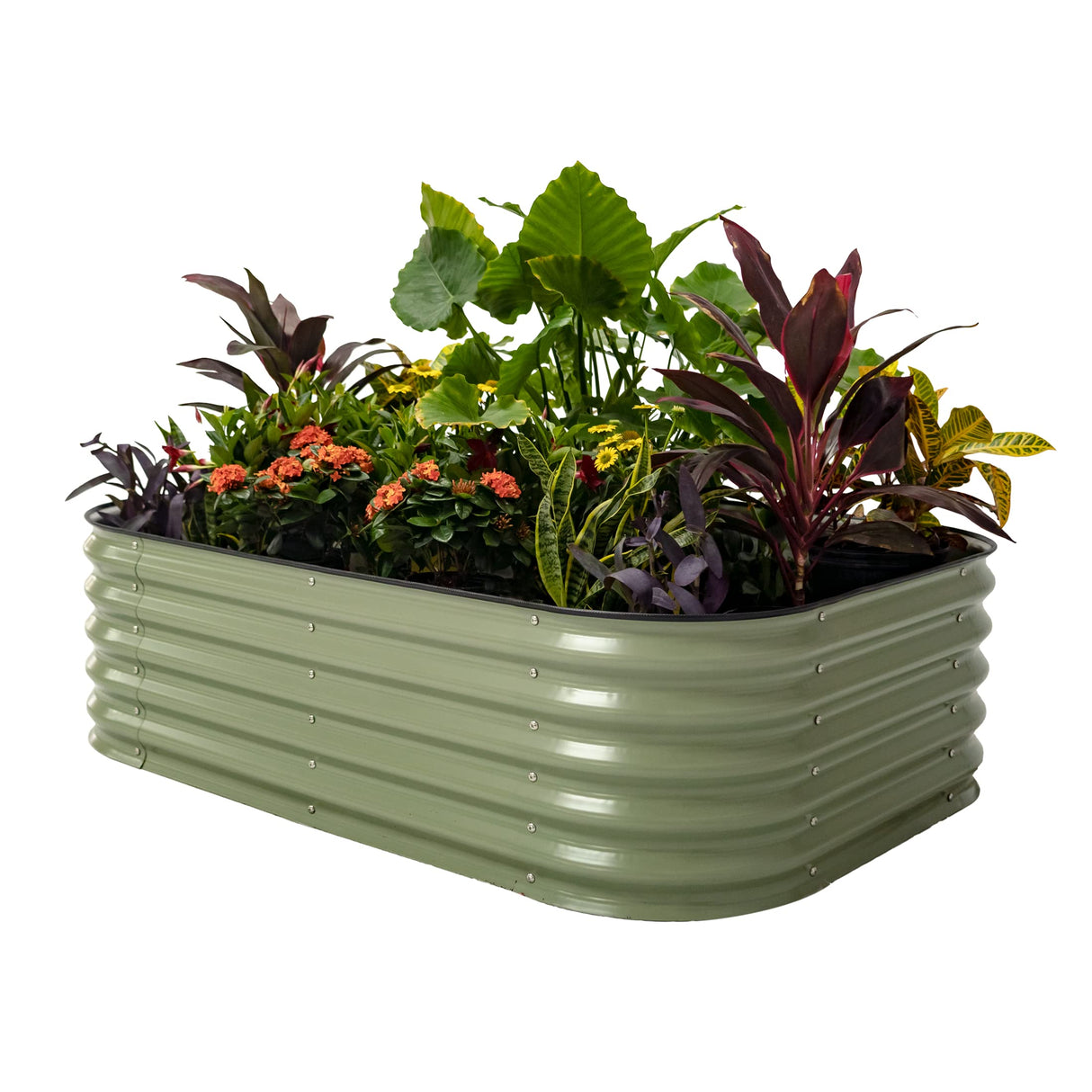 Vego garden Raised Garden Bed Kits, 17" Tall 6 in 1 Modular Metal Raised Planter Bed for Vegetables Flowers Patio Ground Planter Box-Olive Green Vego garden