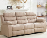 BALUS Faux Leather Reclining Sofa - 3 Seater Manual Recliner with Built-in Storage & Cup Holders, 3 Recliner Couch with Console for Living Room/Office/Home Theater, Beige BALUS