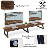 TEAMIX 42 inch Large [Dual] [Monitor] [Riser],Rustic Brown Extra Long TV [Stand Wood & Steel Desktop [Riser] with Storage for [Dual] Screen Office Desk Organization TEAMIX