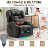 DRMBOOK Power Recliner Chair, Electric Wall Hugger Reclining Sofa with Massage & Heat, Overstuffed Theater Seating with LED/USB Port/Cup Holders for Living Room (Leather Brown, 1 Chair with Console) DRMBOOK