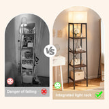 Jetfans Ladder Shelf with Lamp, 4-Tier Bookshelf Bookcase, Freestanding Corner Storage Shelve for Home Office, Living Room, Kitchen, Bedroom, Industrial, Rustic Brown Jetfans