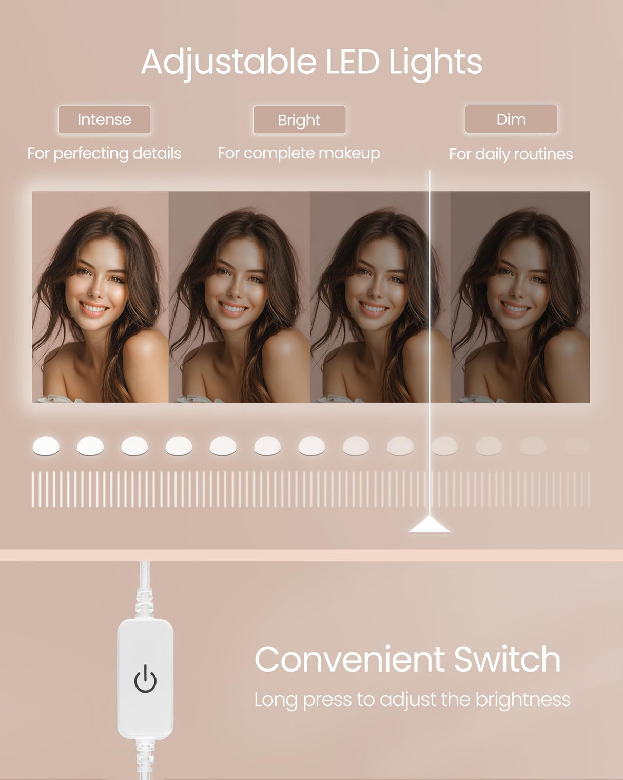 VASAGLE Vanity Desk with Mirror and Lights, 35.4-Inch Wide Makeup Vanity with Upholstered Vanity Stool, Power Outlets, Dimmable LED Lights, Storage Drawer, for Bedroom, Cloud White URDT128W01 VASAGLE