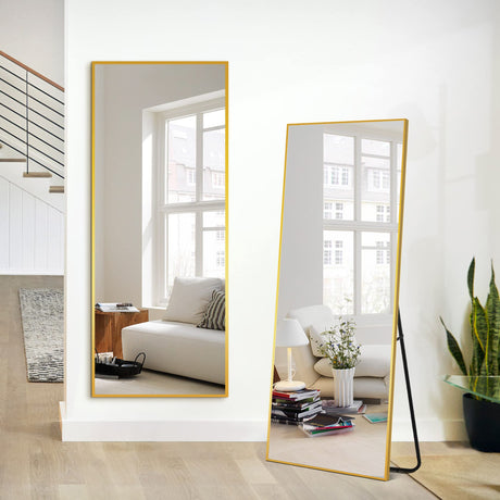 PexFix Full Body Mirror Full Length Mirror with Gold Aluminum Alloy Frame Mirror Full Length with Stand Wall Mounted Mirror Hanging Mirror for Wall Bedroom Bathroom Living Room Decor,43''×16'' (1013) PexFix