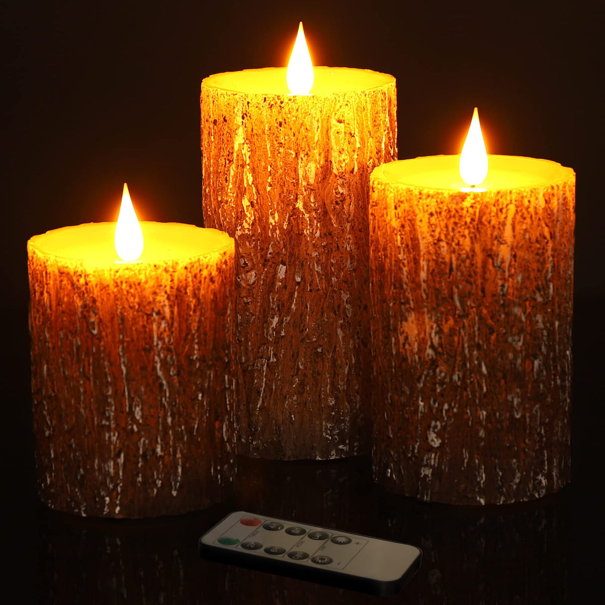 Enpornk Flameless Candles Battery Operated Pillar Pine Effect Real Wax Flickering 3D Wick Electric LED Decorative Candle Sets with Remote Control Cycling 24 Hours Timer, 4" 5" 6" Pack of 3 Enpornk