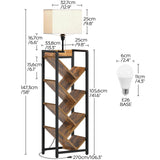 YATINEY Tree Bookshelf with Light, 6 Tier Book Shelf, Wooden Bookcase for Narrow Space, Floor Standing Tall Bookshelf, Industrial Corner Display Shelf, Rustic Brown SJ08DBR YATINEY