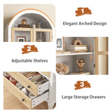 71" Tall Arched Kitchen Pantry, Modern Farmhouse Wood Kitchens Storage Cabinets with 2 Large Drawers and Adjustable Shelves, Arched Display Cabinet with Glass Doors for Dining Room, Bathroom LIVAUVEAD