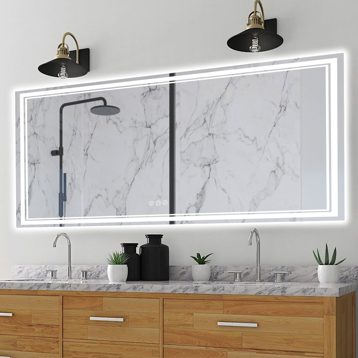 Ratsamee 60x40 Inch Led Mirror for Bathroom with Front Light and Backlit, Dimmable Anti Fog Wall Bathroom Mirror with Led Lights, Water Proof, Decor Vanity Mirror Ratsamee