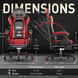 HLDIRECT Gaming Chair with Pocket Spring Cushion, Video Game Chair, Gaming Computer Chair, Ergonomic Chairs with Massage Lumbar Support for Adults, Swivel PU Leather Office Chair, Black & Red HLDIRECT