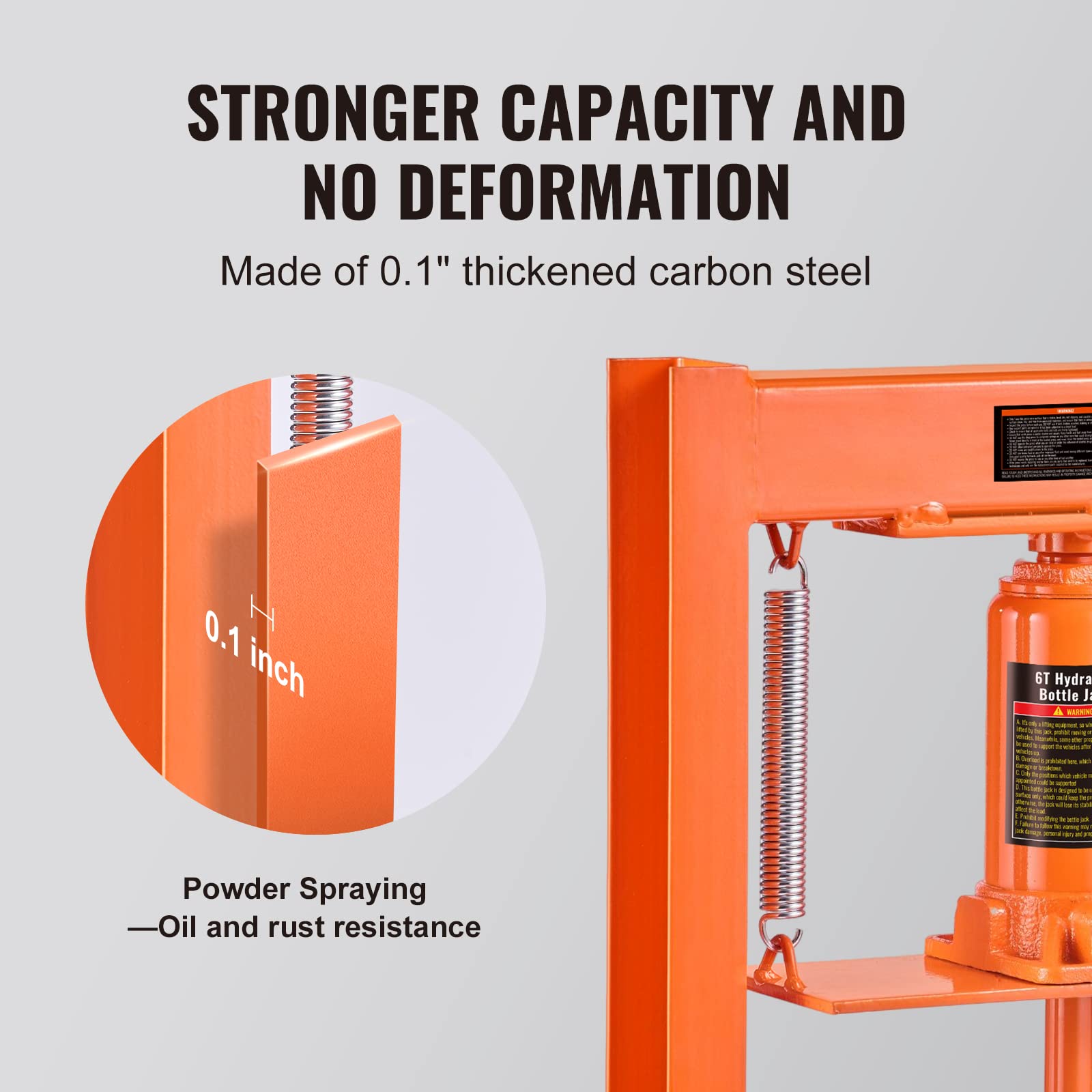 VEVOR Hydraulic 6 Ton H-Frame Garage Floor Adjustable Shop Press with Plates, 6T, Orange - WoodArtSupply