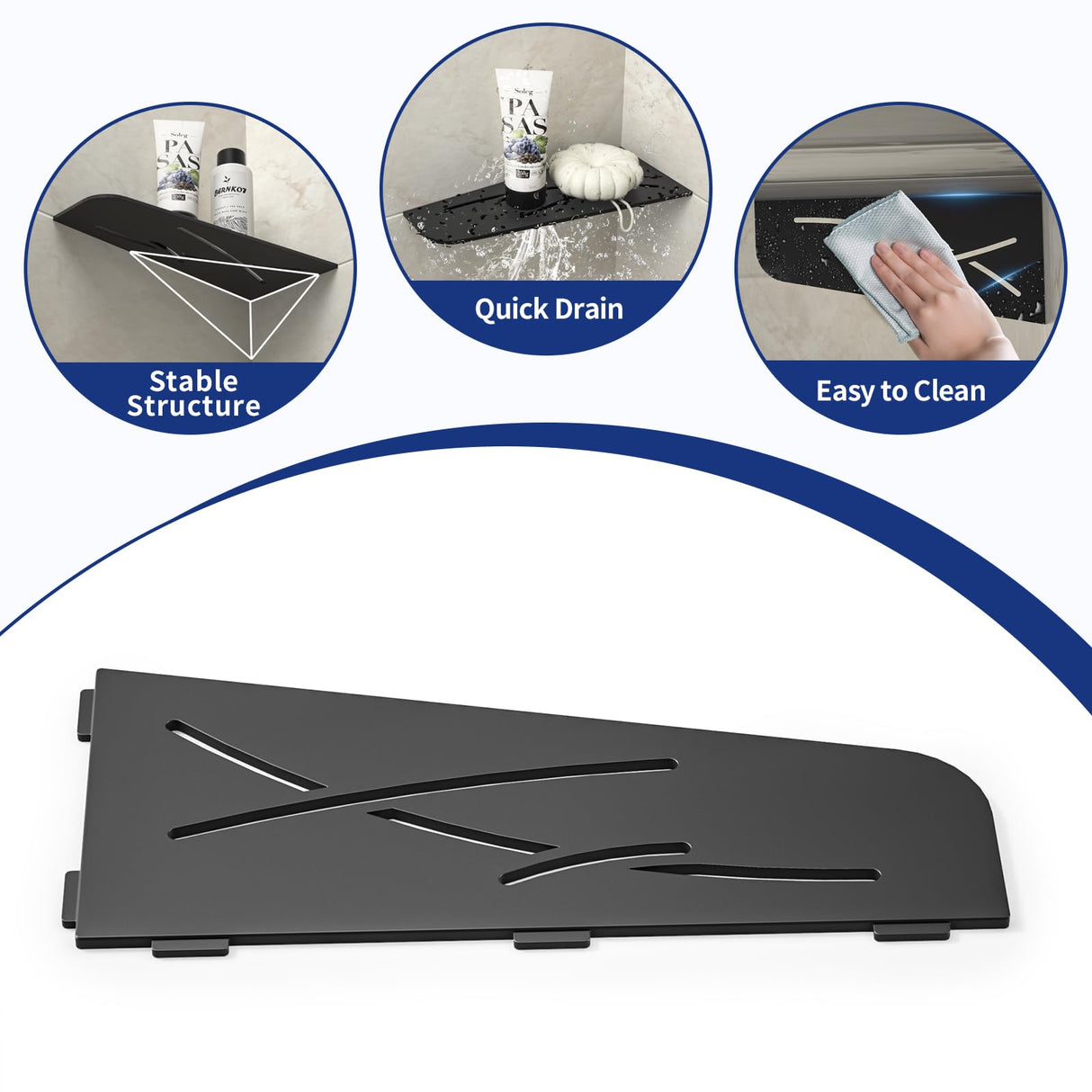 Bernkot Corner Shower Shelf 12" Matte Black 304 Stainless Steel Quadrilateral Corner Shelf Recessed Bathroom Storage Shampoo Holder Organizer Kitchen Shelf Rack, No Drilling Bernkot