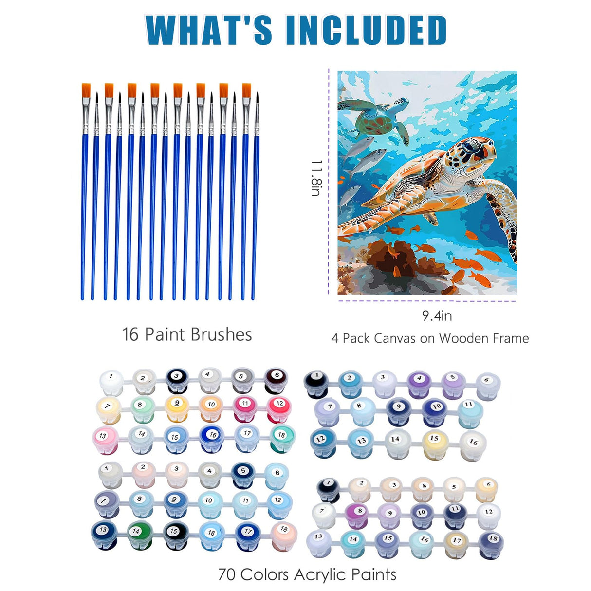 Ninonly Paint by Numbers Kit for Adults with Framed Canvas, 4 Pack Beach Sea Turtle Arts and Crafts for Adults Beginner with Wooden Easel, Paint Brushes, Acrylic Paint, 9 * 12 Inch Ninonly
