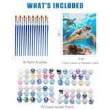 Ninonly Paint by Numbers Kit for Adults with Framed Canvas, 4 Pack Beach Sea Turtle Arts and Crafts for Adults Beginner with Wooden Easel, Paint Brushes, Acrylic Paint, 9 * 12 Inch Ninonly