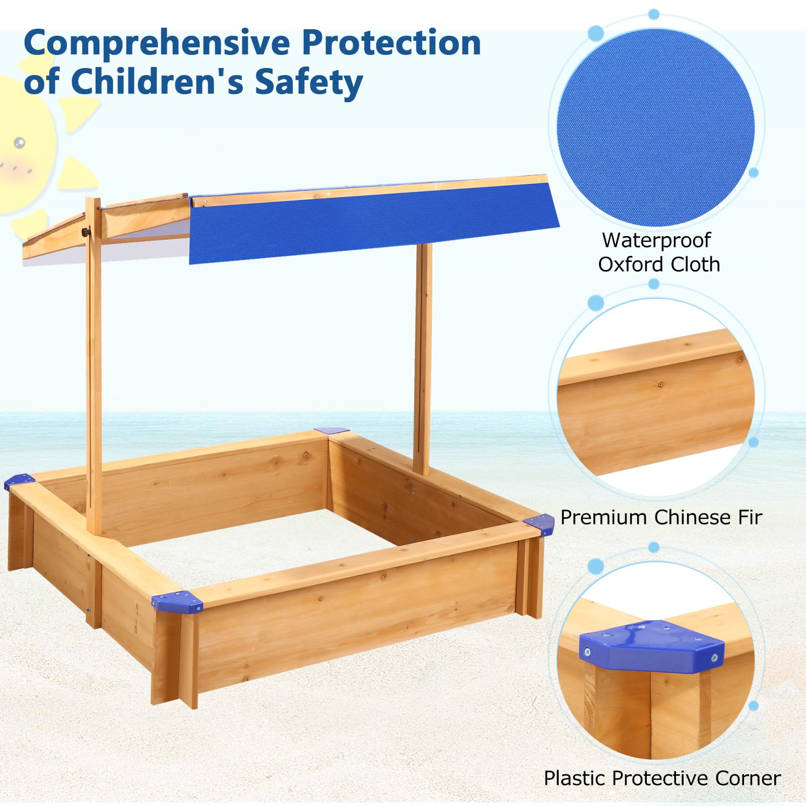 Tatub Kids Sandbox with Cover, Large Outdoor Sandbox with Canopy Height Adjustable, Sand Pit for Backyard Play, Wooden Sand Box for Kids Ages 4-8, for Children - WoodArtSupply