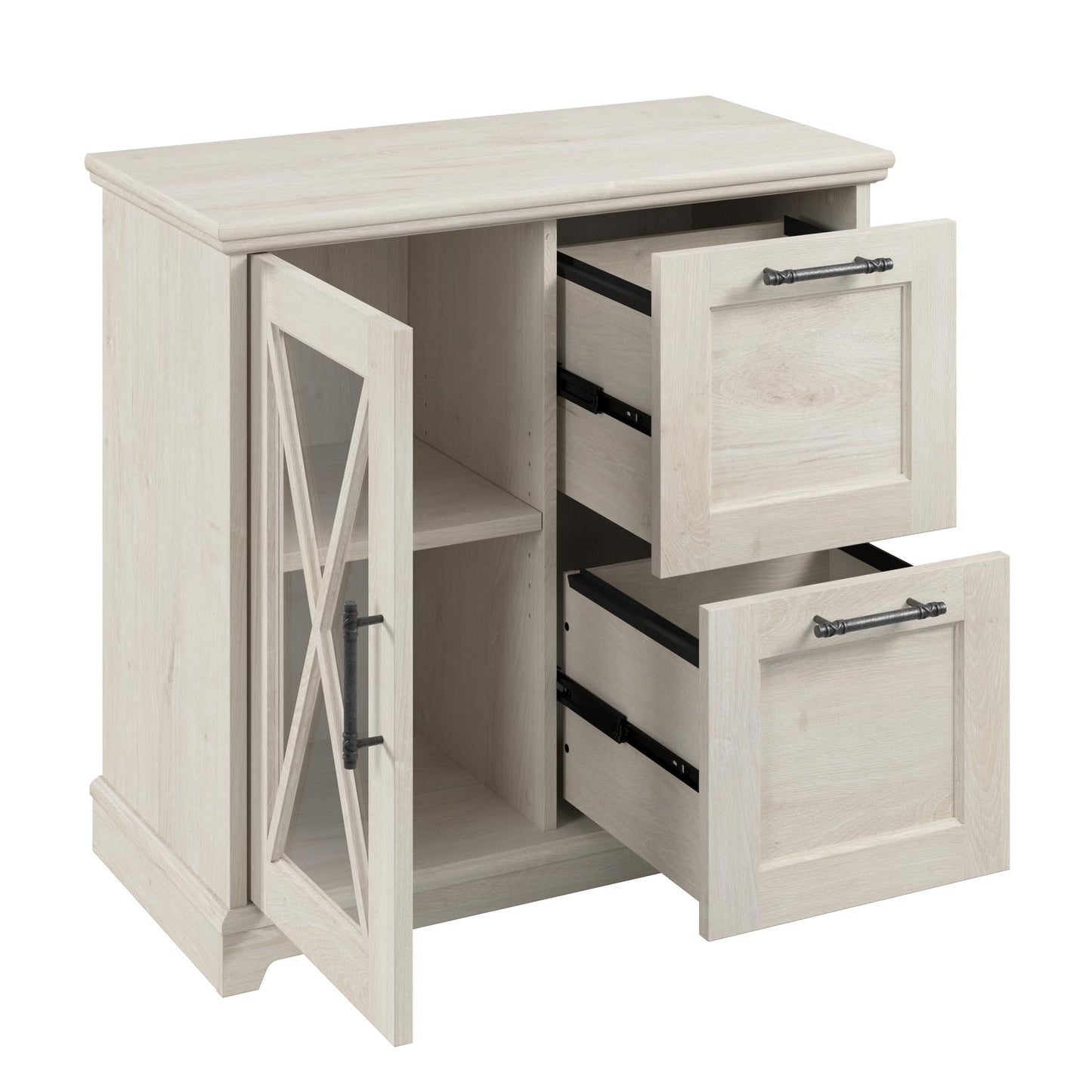 Bush Furniture Lennox Farmhouse 2 Drawer Lateral File Cabinet with Shelves | Versatile Storage for Home Office and Living Room, Linen White Oak - WoodArtSupply