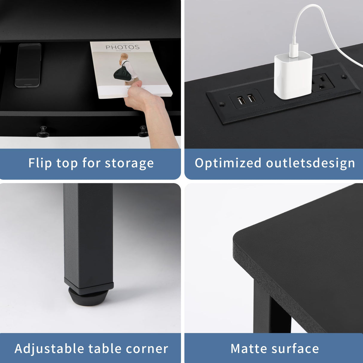 Edbuosy 3 Wooden Drawers Night Stand, 27 Inch Wide Nightstand with Charging Station and Adjustable Drawers, Bedside Table for Living Room/Bedroom/Office, Black. Edbuosy