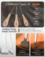 FOUSNOW Leather Working Kit Leather Working Tools, Ergonomically Leathertooling Kit Crafting Supplies with Swivel Knife for Stamping Cutting Punching Stitching Scraping Sewing Polishing Crafts FOUSNOW