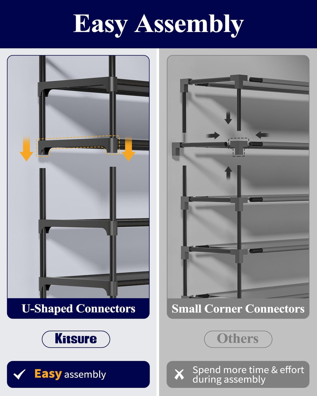 Kitsure Shoe Rack for Closet - 10-Tier Shoe Organizer with Hook Rack, Large-Capacity & Space-Saving Shoe Shelf for Entryway, Bedroom, Living Room,32.2" x 11.8" x 68.5", Black Kitsure