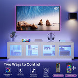 71 Inch TV Stand Modern Entertainment Center with LED Light, Glass Doors and Adjustable Storage Shelves Media Console TV Cabinet for Living Room Bedroom-White wonline