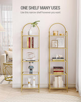 Hzuaneri Bookcase Bookshelf, Tempered Glass Bookshelves, Slim Shelving Unit for Bedroom, Bathroom, Home Office, Steel Frame, 6 Tier Gold BC10601G Hzuaneri