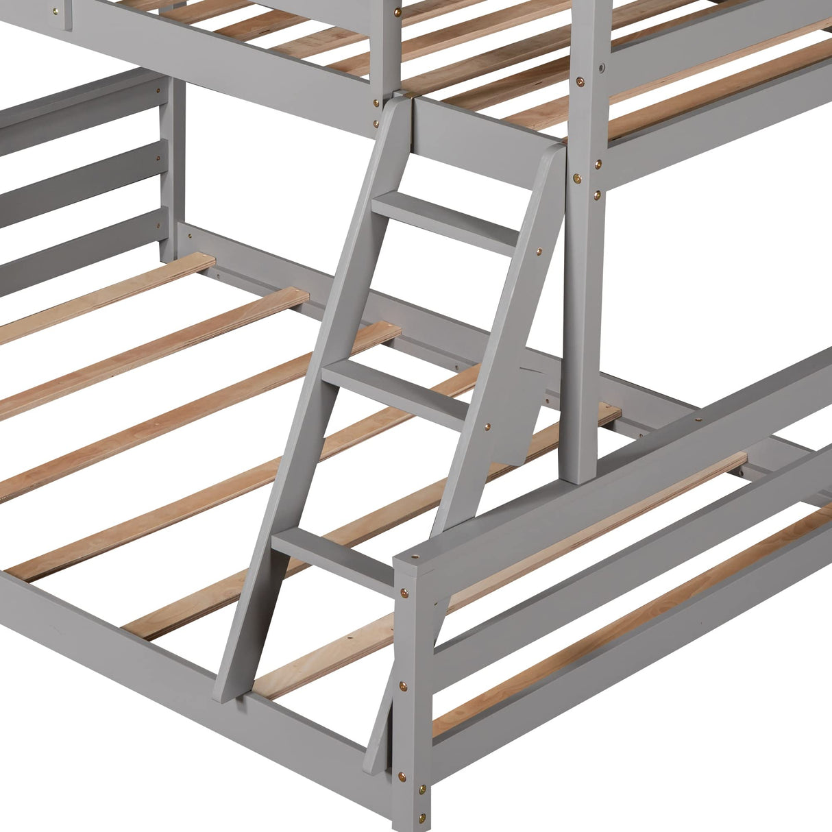 Merax House Floor Bunk Bed with Ladder Twin Over Full,Wood Low Bunk Bed for Kids Juniors, Space-Saving,No Box Spring Needed Gray Merax