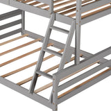 Merax House Floor Bunk Bed with Ladder Twin Over Full,Wood Low Bunk Bed for Kids Juniors, Space-Saving,No Box Spring Needed Gray Merax
