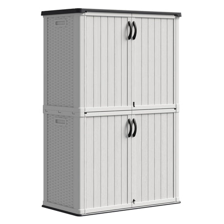 Patiowell 50 cu.ft Plastic Outdoor Storage Shed, Lockable Waterproof Resin Storage Cabinet Vertical Storage Shed for Garden Tools, Garbage Cans, Pool Supplies, White(Not Include Shelves) Patiowell
