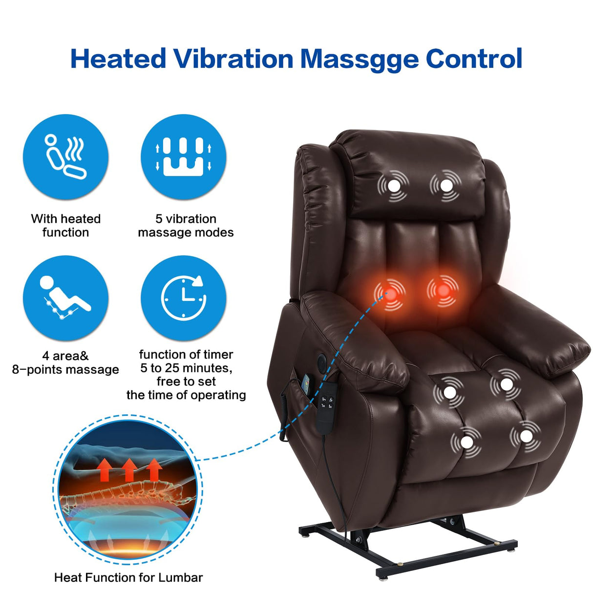 MAEVIS Power Recliner Chair, Lay Flat Sleeping Lift Chairs Recliner for Elderly with Heat and Massage,Comfy Real Breathable Leather Recliners with Dual OKIN Motor for Living Room (Brown) MAEVIS