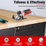 MUWOOD 60" Workbench with Drawers, Work Benches for Garage with Strip Light, Adjustable Work Table with Large Pegboard, 2000 LBS Heavy Duty Table with Power Outlet Rubber Wood for Garage, Office MUWOOD