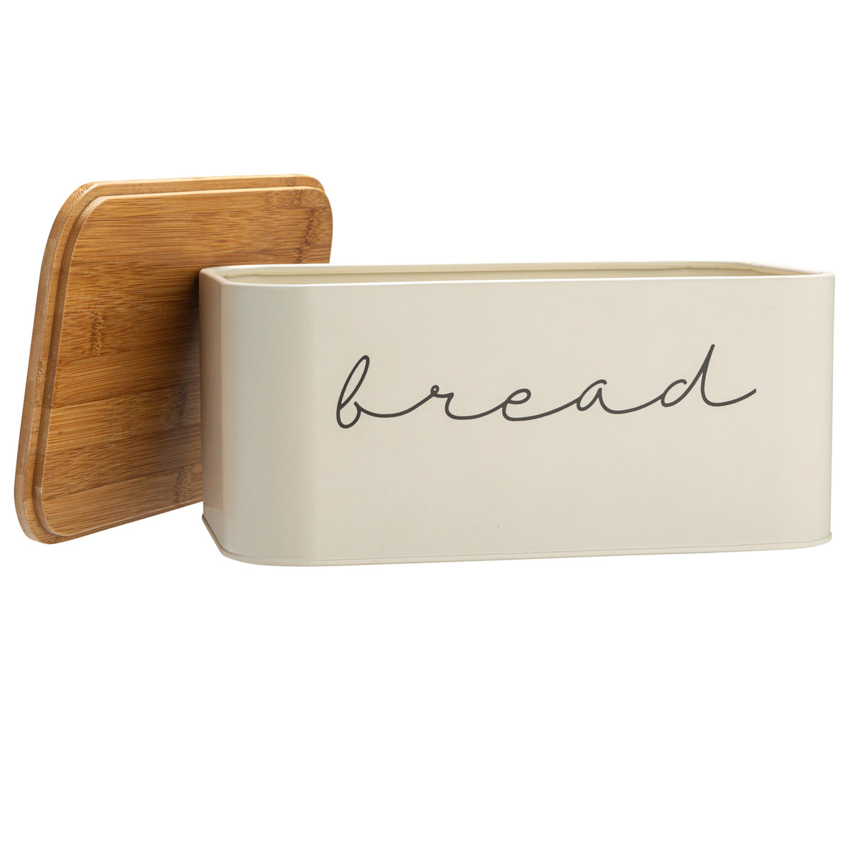Bloomingville Metal Bin with Bamboo Lid, Cream Bread Box, 11.75" L x 5.25" W x 7" H Bloomingville
