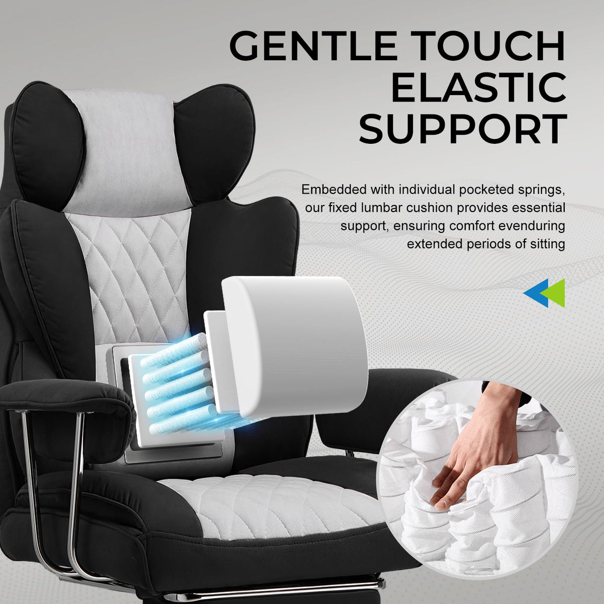 GTRACING Gaming Chair,Office Chair with Pocket Spring Lumbar Support, Ergonomic Comfortable Wide Office Desk Computer Chair with Outward Fixed Soft Armrests and Footrest (Fabric, Black & Gray) GTRACING