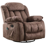 INZOY Rocker Recliner with Heat and Vibration, Manual Swivel Rocking Chair with Vibrating Massage, Comfy Padded Overstuffed Soft Fabric Heated Recliner (Brown) INZOY