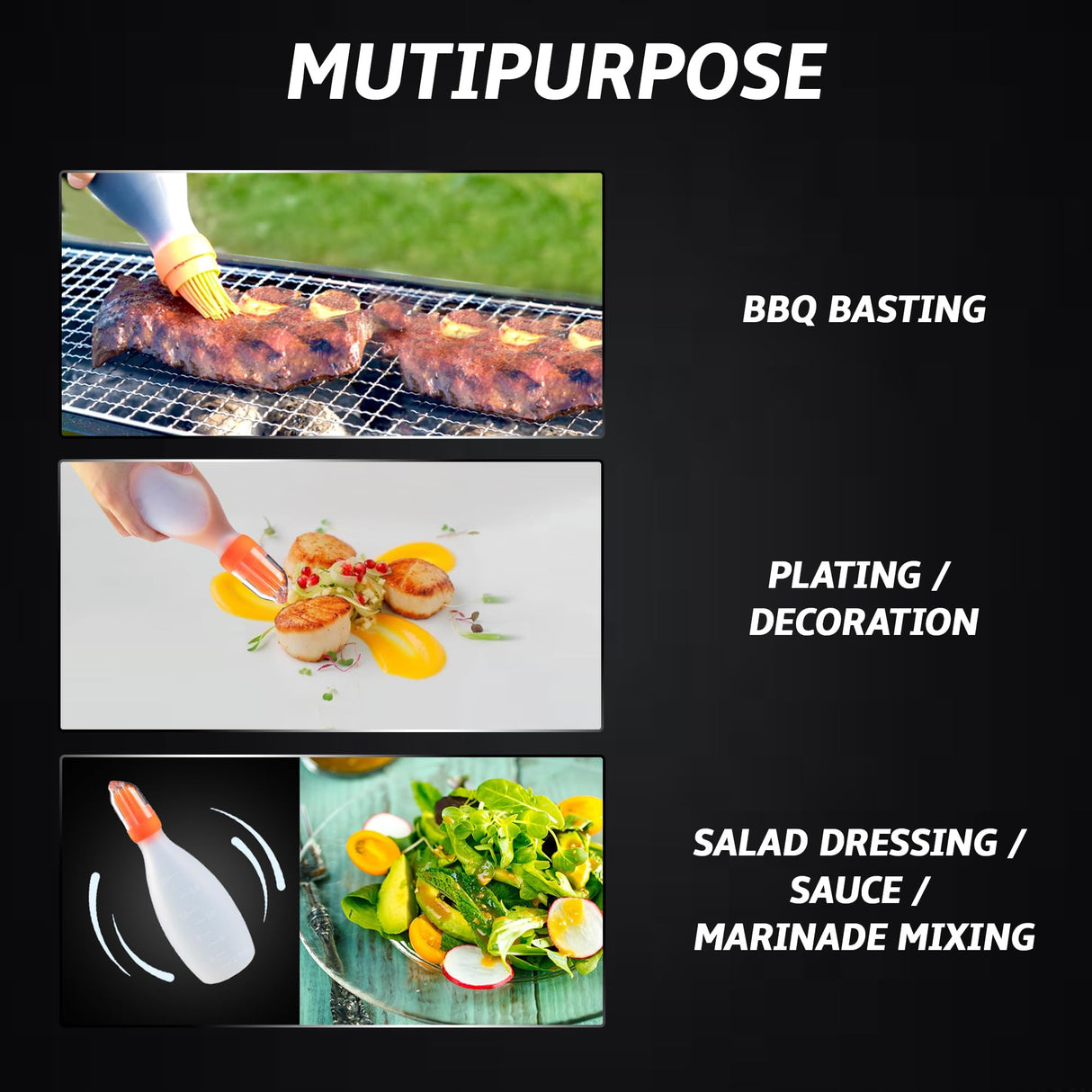 Silicone Basting Brush for Cooking, Oil Dispenser with Brush, All in One Oil Brush for Cooking, BBQ Brush, Pastry Brush for Baking, Sauce Brush for Cooking, Smoker Accessories & Gifts for Men (Orange) Gourmet Easy