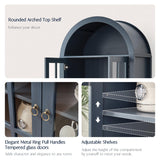 Farmhouse Arched Cabinet with Glass Doors, Wood Display Cabinet with Drawer and Adjustable Shelves, 71” Tall Bookshelf Modern China Storage Kitchen Pantry for Living Room,Office (Navy Blue, 2 PCS) RowyPoey