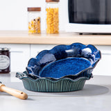 vancasso Stern Ceramic Pie Pan for Baking, 9 Inch Pie Plates with Ruffled Edge, Deep Dish Pie Pan for Apple Pie and Quiche, Large Pot Pie Baking Dishes, Thanksgiving Gifts - Blue vancasso
