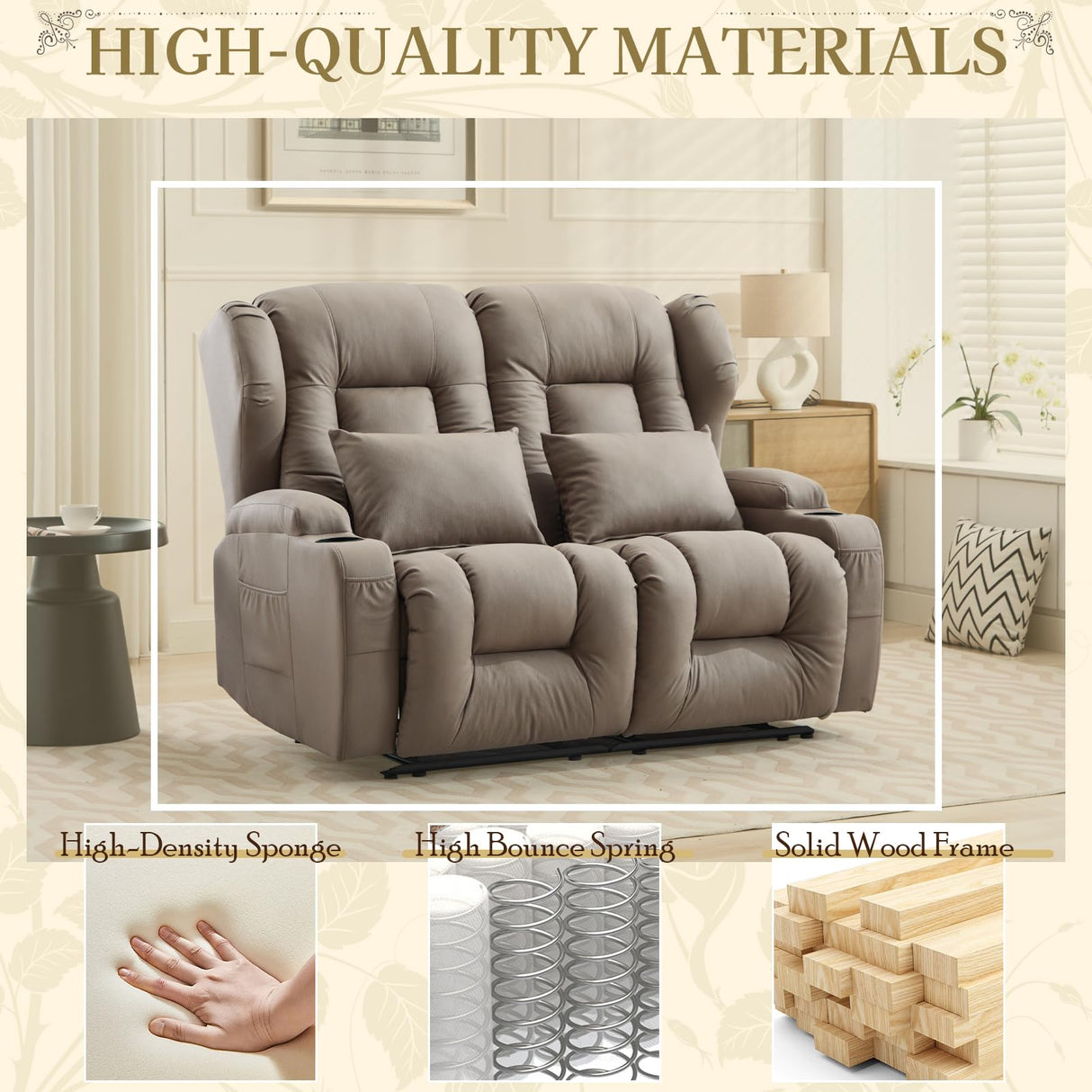 SAMERY 54.2" RV Loveseat Recliner Sofa, Manual Recliner Loveseat RV Sofa Home Theater Seating with Arm, Cup Holders and Side Pocket for Living Room/Office/Apartment SAMERY