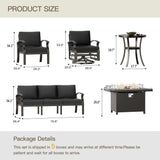 Trumbeak Aluminum Patio Furniture Set with 55,000 BTU Propane Fire Pit Table,7 Seats Metal Modern Outdoor Furniture w/5.1" Cushions,Patio Sectional w/Swivel Chairs for Patio,Backyard,Black Trumbeak