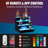 GarveeTech LED Lighted Liquor Bottle Display, 4-Step 16 Inch Lighted Liquor Bottle Shelf for Home Counter Party, Freestanding Lighted Bottle Display Stand with Remote & App Control, 1-8 H Timing GarveeTech