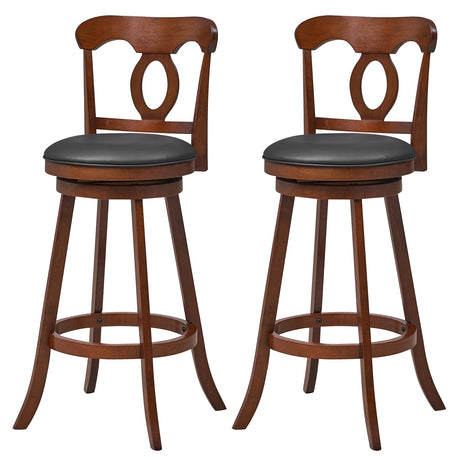 COSTWAY Bar Stools Set of 2, 30 Inch Swivel Bar Height Chairs with Ergonomic Back & Footrest, Vintage Wooden Barstool Set for Kitchen Island, Pub, COSTWAY