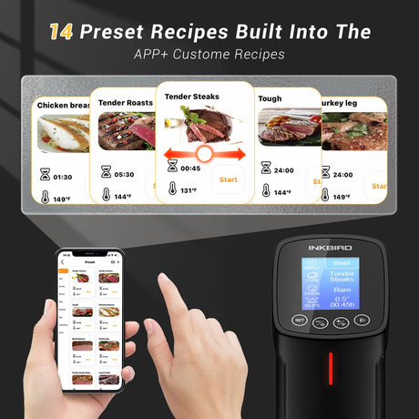 Inkbird WIFI Sous Vide Machine ISV-100W, 1000 Watts Sous-Vide Cooker Immersion Circulator with 14 Preset Recipes on APP & Calibration Function, Thermal Immersion, Fast-Heating with Timer |Best Gift Inkbird