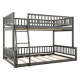 SOFTSEA Full XL Over Queen Bunk Bed, Wood Floor Bunk Bed with Safety Guardrails & Wide Ladder for Kids Teens Adults, Detachable Bunk Bed into 2 Beds, Grey SOFTSEA