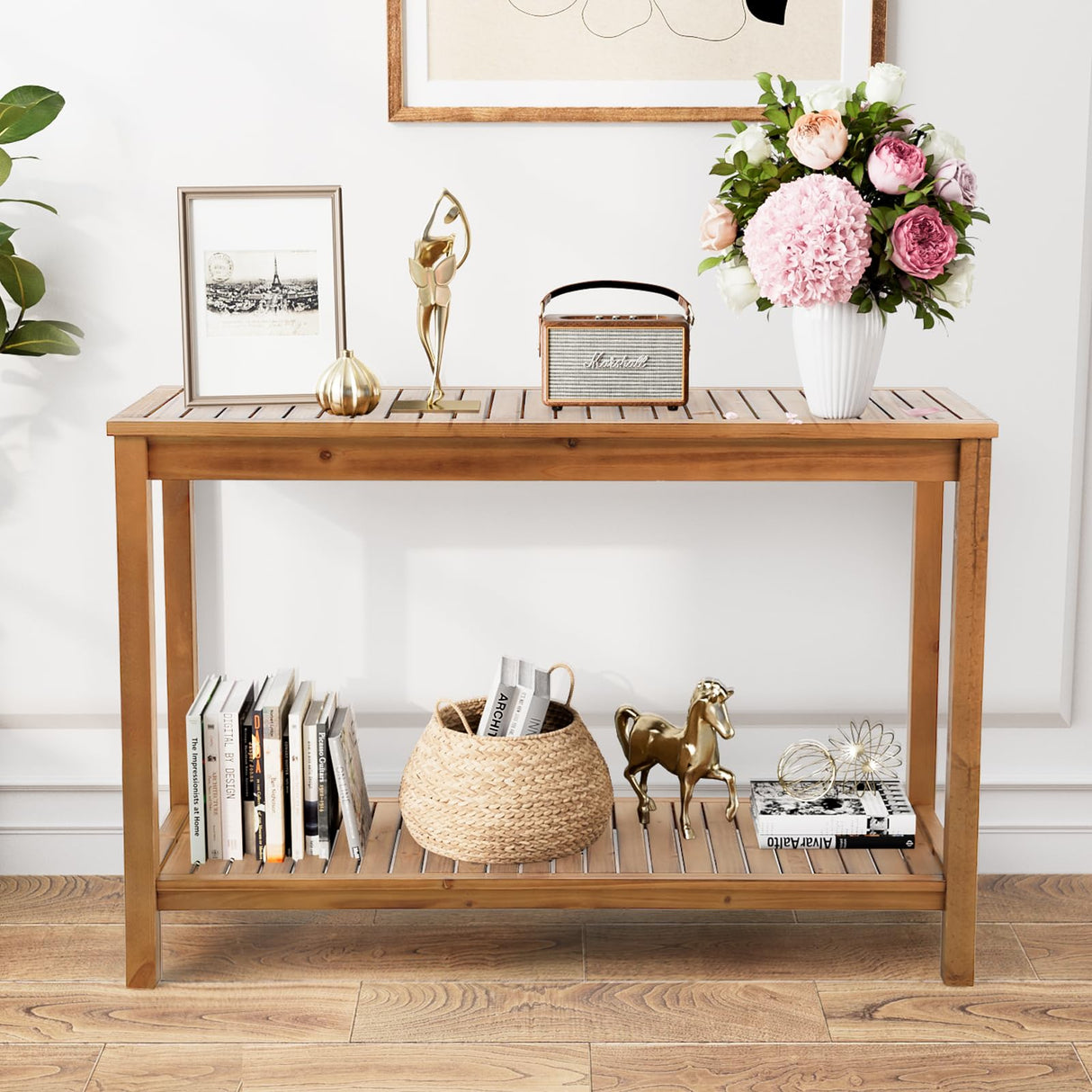 Garturects Wooden Console Table with Storage Shelf, 45 Inch Wood Entryway Table Sofa Side Table Narrow Console Tables for Indoor, Entryway, Living Room (Brown) Garturects