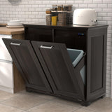 Ymise Tilt Out Trash Can Cabinet, Wooden Trash Cabinet with Deodorising Function, 20 Gallons Freestanding Dog-Proof Garbage Bin Cabinet for Home, Kitchen and Living Room, Dark Brown Ymise