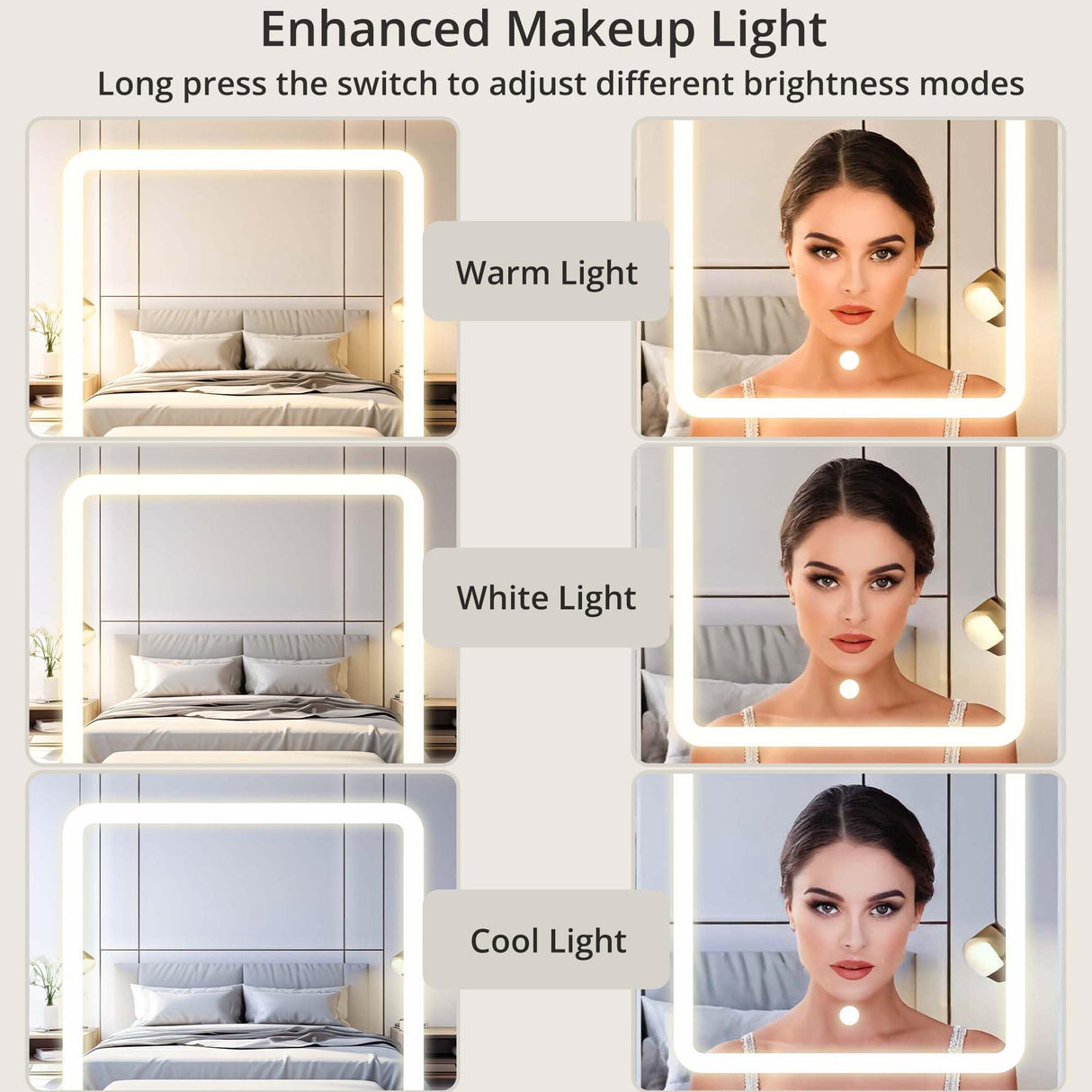 IRONCK Vanity Desk with LED Lighted Mirror, Large Storage Makeup Vanity Table with 5 Drawers, Cabinet, 7 Open Shelves, Power Outlet, Storage Stool, Bedroom, White IRONCK